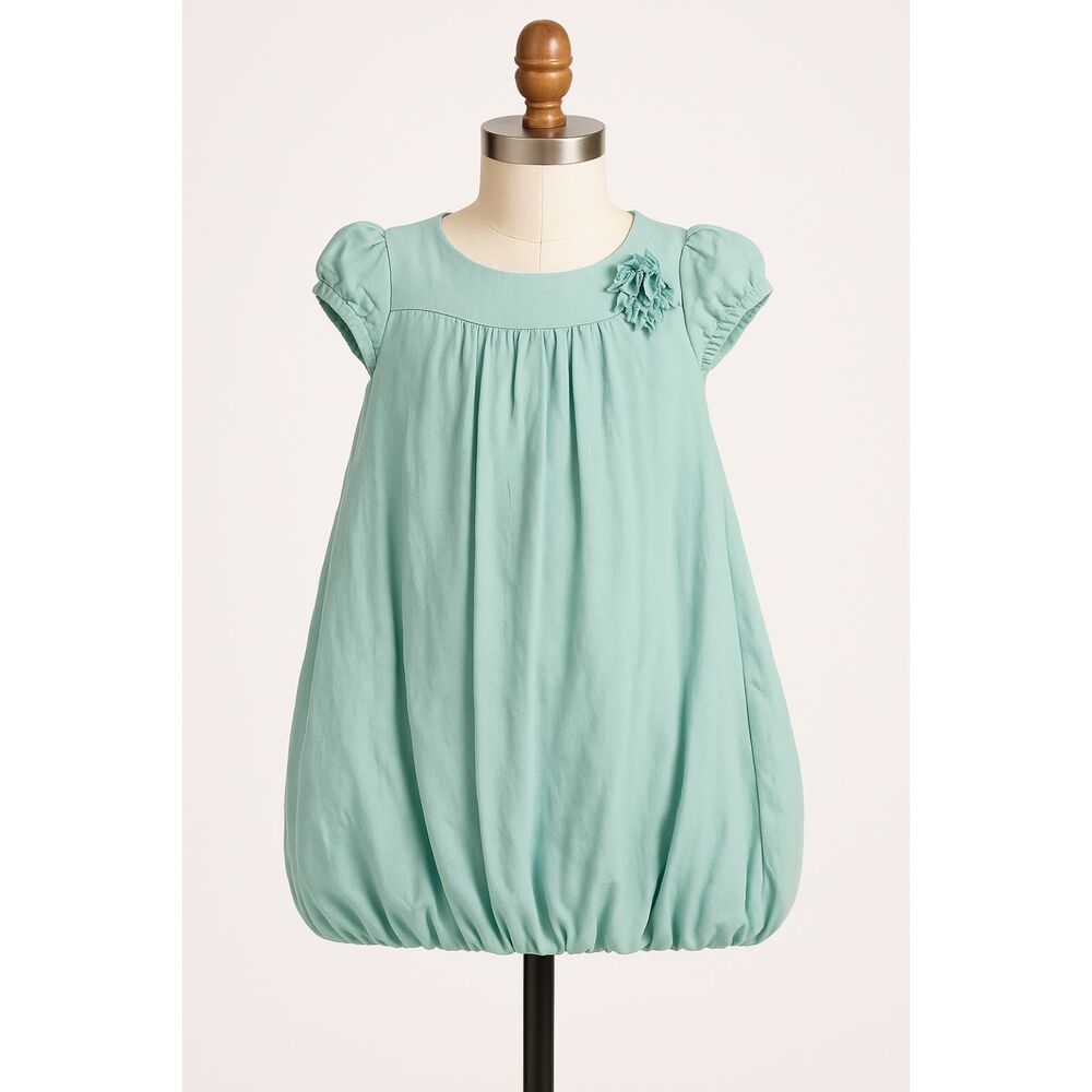 DKNY Girls' Aqua Blue Green Party Dress - Medium, Flower Detail, Bubble Hem